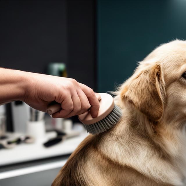 Mano cepillando suavemente el lomo de un perro en una peluquería de mascotas de Mula